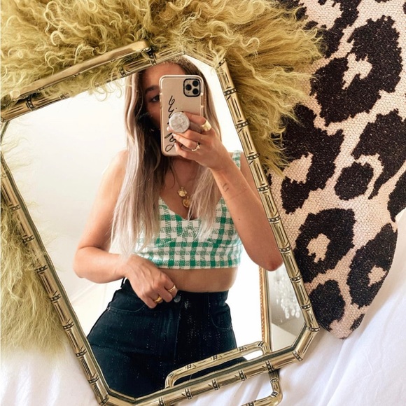 Blogger Favorite- Zara Crop Top Green Gingham Size Small NWT - Picture 1 of 6